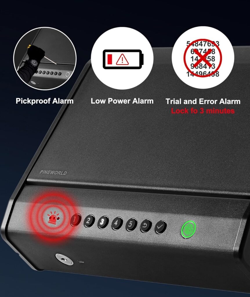 Biometric Gun Safe For Guns, Quick Access Handgun Safe with Fingerprint/Password/Key/APP, Pistol Safe Box,4-Ways Portable Gun Case for Nightstand, Home, Car