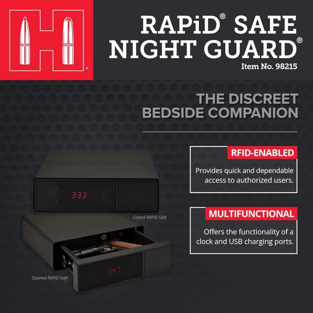 Hornady RAPiD Gun Safes with Instant RFiD Access to Guns and Valuables - Includes Rapid Safe for Firearms, RFiD Wristband, Key Fob, 2 Decals, 2 Barrel Keys and Security Cable