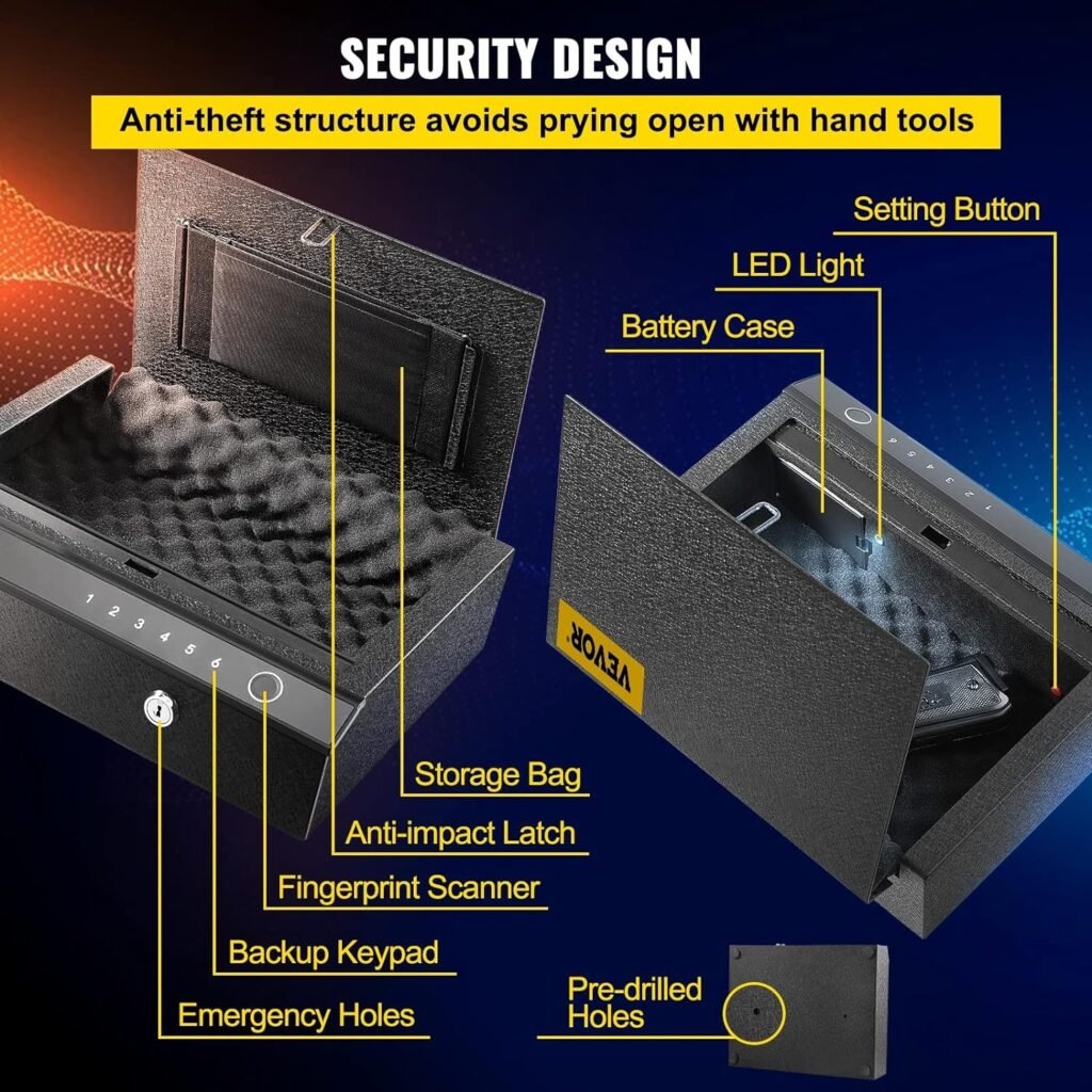 Gun Safe Q235 Steel Pistol Safe 3-Way Quick Access Firearm Case 4L Gun Box Advanced Biometric Technology Travel Gun Safe