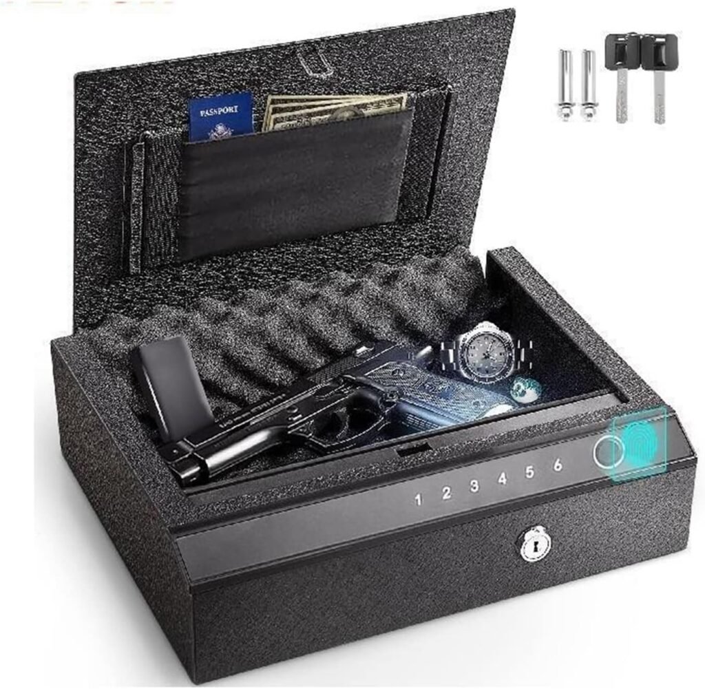 Gun Safe Q235 Steel Pistol Safe 3-Way Quick Access Firearm Case 4L Gun Box Advanced Biometric Technology Travel Gun Safe