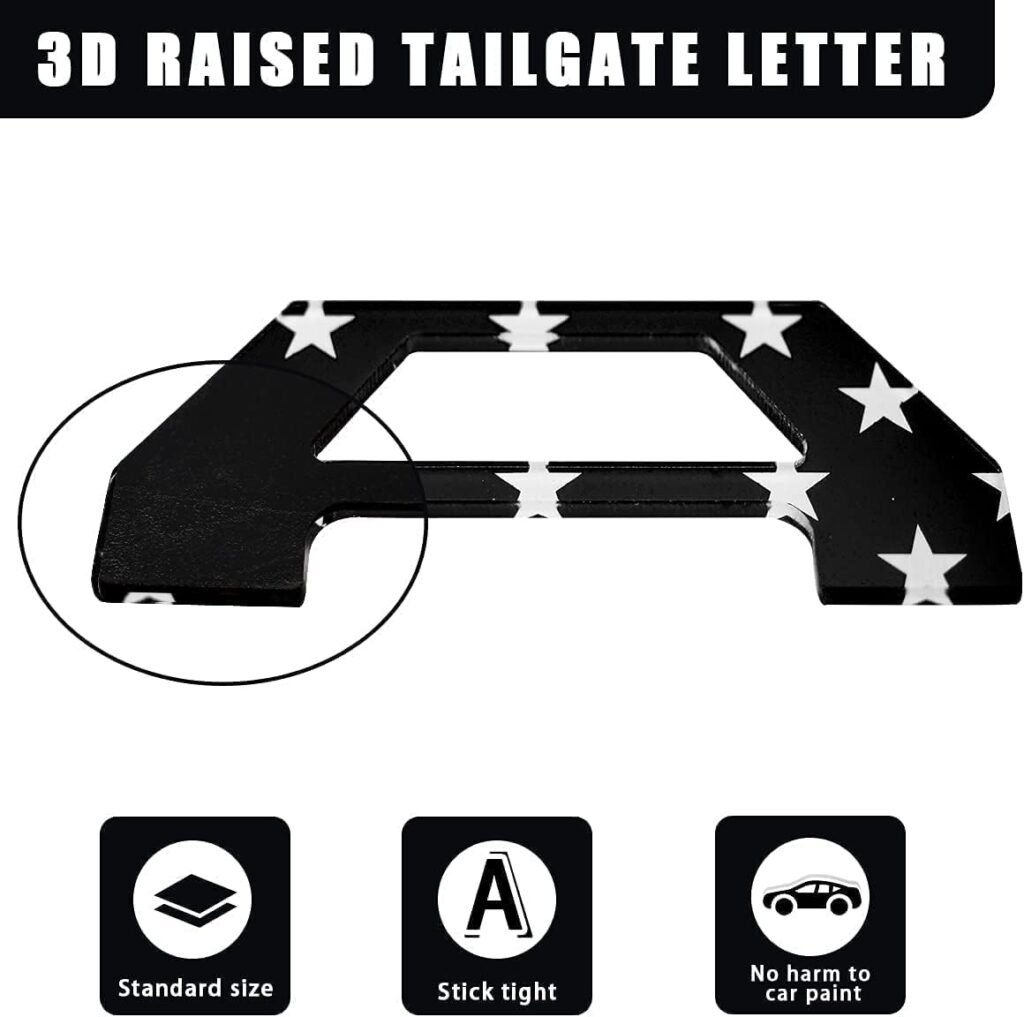 Tailgate Insert Letters Compatible with 2016 2017 2018 2019 2020 2021 2022 2023 3D Emblems Accessories with Strong Adhesive（Black American Flag）