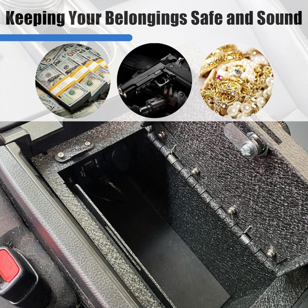 Console Safe Gun Safe for Car, WASAI Premium In-vehicle Console Gun Vault Lockbox Compatible with TOYOTA TACOMA 2016-2023 with Full Floor Console Model, Fingerprint Lock with Backup Key.