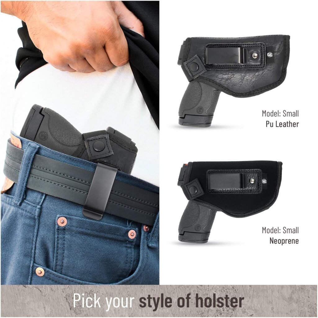 IWB Bundle Holsters Neoprene and PU Leather - by PH - Fits MP Shield 9mm.40.45 Auto/Glock 26 27 29 30 33 42 43, Ruger LC9, LC380 | Taurus Slim, PT111 | Springfield XD Series (Small Size)