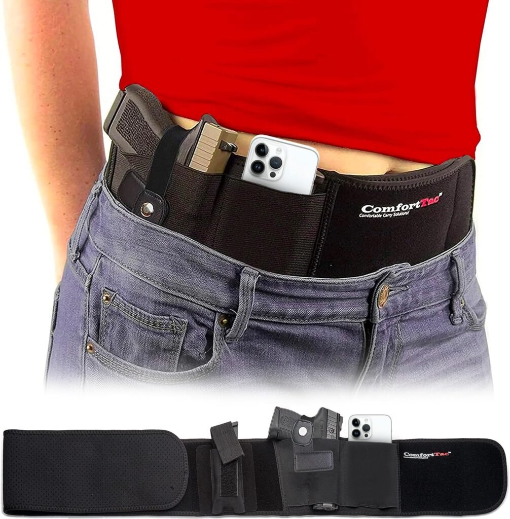 Belly Band Holster for Men and Women - Gun Holster by ComfortTac, Fits Smith and Wesson, Shield, Glock 19, 17, 42, 43, P238, Ruger LCP, and Similar Guns for Most Pistols and Revolvers